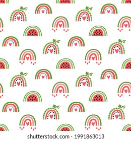 Seamless pattern with abstract rainbow like fruit watermelon, in Scandinavian style. Summer print can be used for packaging, wrapping paper, textile, home decor etc.