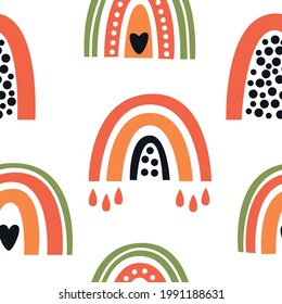 Seamless pattern with abstract rainbows - exotic papaya fruit. Perfect summer illustration for apparel, fabric, textile, packaging, wrapping paper.
