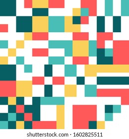 Seamless pattern of abstract rectangle and square arranged in random position with fun vibes colours