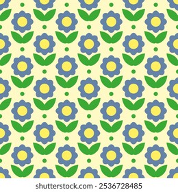 Seamless pattern with abstract retro aesthetic flowers. Vintage floral art prints. 