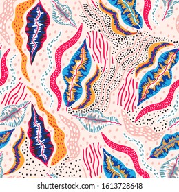 Seamless pattern with abstract retro flowers. Creative floral texture. Great for fabric, textile Vector Illustration