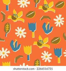 Seamless pattern. Abstract retro hawaii flowers. Perfect for wall wallpaper, gift paper, pattern fills, web page background, greeting cards.