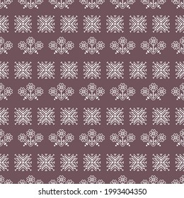 Seamless pattern Abstract retro vintage flowers Ornament of Russian folk embroidery, classic textile ornament, white Rust copper brown background. Can be used for fabrics, wallpapers, websites. Vector