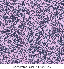 Seamless pattern of abstract rose flowers. Flower buds densely covering the background. Vector.