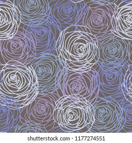 Seamless pattern of abstract rose flowers. Flower buds densely covering the background. Vector.