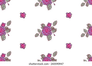 Seamless pattern with abstract roses on white background
