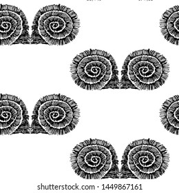 Seamless pattern of abstract rounded lines in the form of a zigzag. Sketch pattern. The pattern is drawn in ink.