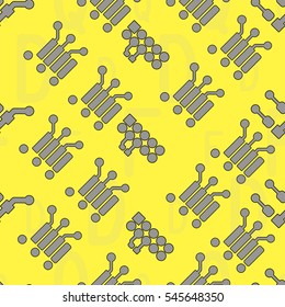 Seamless pattern with abstract routing on colorful background with lettering  of reference for components "D, F, Q". Abstract pcb design.