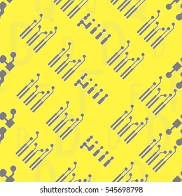 Seamless pattern with abstract routing on colorful background with lettering  of reference for components "D, F, Q". Abstract pcb design.