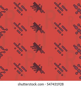 Seamless pattern with abstract routing on colorful background with lettering  of reference for components "C, R, U". Abstract pcb design.