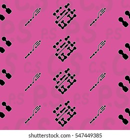 Seamless pattern with abstract routing on colorful background with lettering  "C.S, P.S" (COMPONENT SIDE, PRINT SIDE). Abstract pcb design.