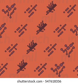 Seamless pattern with abstract routing on colorful background with lettering  "inch, mm, mil". Abstract pcb design.