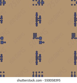 Seamless pattern with abstract routing on colorful background with lettering "50 OHMS, 75 OHMS, 100 OHMS". Abstract pcb design.