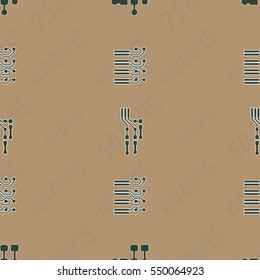 Seamless pattern with abstract routing on colorful background with lettering "50 OHMS, 75 OHMS, 100 OHMS". Abstract pcb design.