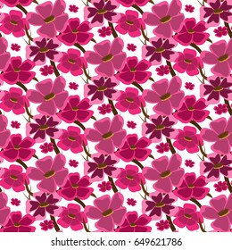 Seamless pattern. Abstract sakura flowers on a white background. Vector illustration.