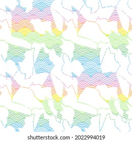 seamless pattern abstract scales, mosaic, simple Nature lines Scandinavian style. Nursery decor fabric, wallpaper trend of the season blue pink green lilac yellow rainbow background. Vector