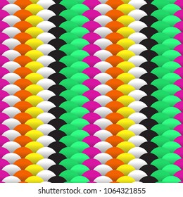 Seamless pattern abstract scales simple background with circle pattern green lilac violet orange pink black white. Vector