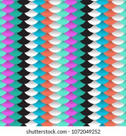 Seamless pattern abstract scales simple background with circle pattern lilac violet orange blue black white. Vector