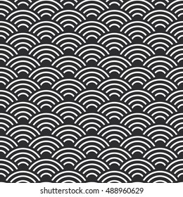 seamless pattern abstract scales simple Nature seamless pattern with japanese wave circle pattern black and white background. Vector