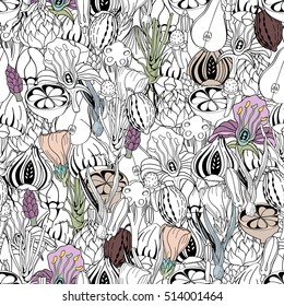 Seamless pattern with abstract Scandinavian floral elements. Doodle template for design. Vector illustration eps 8