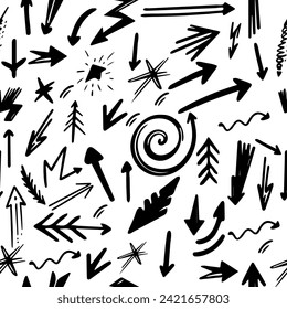 Seamless pattern  abstract scribble doodles arrows