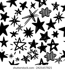 Seamless pattern abstract scribble doodles stars