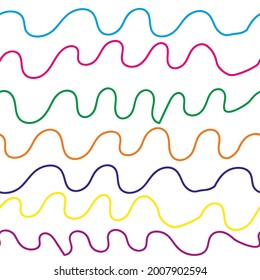 Seamless pattern abstract scribble with hand drawn line. Doodle elements. Sketch vector illustration. Colored ribbons on white background. 