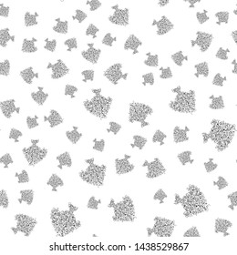 Seamless pattern of abstract sea fish isolated on white background. Hand drawn seamless illustration. Outline.