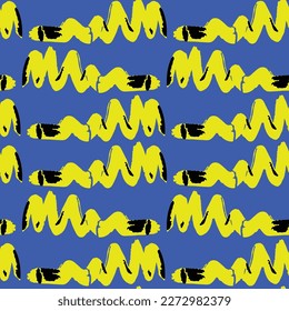 Seamless pattern, abstract, sea, marine life, snakes, blue, yellow, bright, modern