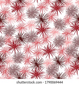 Seamless pattern with abstract sea urchin silhouettes. Isolated ocean backdrop with pink, red and maroon color pompon elements. For wallpaper, textile, wrapping, fabric print. Vector illustration.