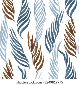Seamless pattern with abstract sea weed leaves. Vector background for design and fabric