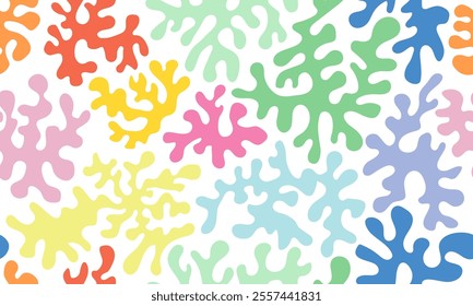Seamless pattern with abstract seaweed aesthetic element and coral. Ocean plants, underwater marine flora. Cute abstract colorful background, texture