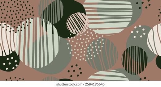Seamless pattern abstract shape background with spots and dots. Hand drawing doodle, minimal elements in trendy colors. Digital vector art illustration. Wallpaper for print, design and decoration