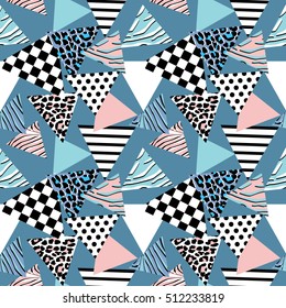 Seamless pattern with abstract shapes and animal prints in nineties style