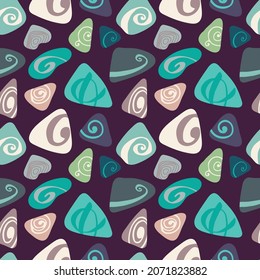 Seamless pattern with abstract shapes and curls on dark background. Vector illustration.Design for cosmetics and perfumery. Best for textiles, wrapping paper, advertising, packaging.