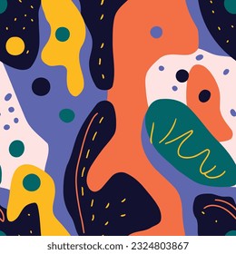 Patrón sin brillo con formas abstractas y garabatos. Ilustración vectorial.