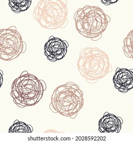 Seamless pattern. Abstract shapes and elements, brown color, drawing on  white background, hand drawn, packaging, wallpaper, design for textiles, vector illustration.
