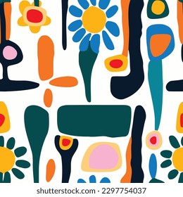 Seamless pattern with abstract shapes and flowers. Vector illustration. decorative elements wallpaper