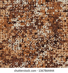Seamless pattern. Abstract shapes formed from merged large squares plus small squares and rhombuses. Shades of rust. Camouflage. Editable.
