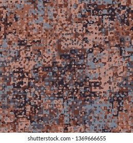 Seamless pattern. Abstract shapes formed from merged large squares plus small squares and rhombuses. Shades of rust. Camouflage. Editable.