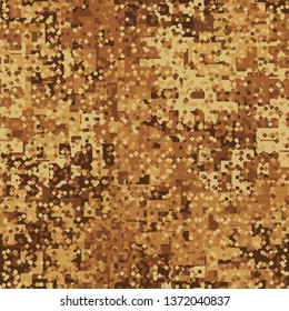Seamless pattern. Abstract shapes formed from merged large squares plus small squares and rhombuses. Shades of rust. Camouflage. Editable.