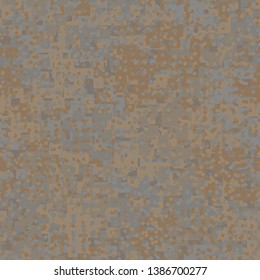 Seamless pattern. Abstract shapes formed from merged large squares plus small squares and rhombuses. Shades of rust. Camouflage. Editable.