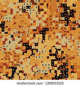 Seamless pattern. Abstract shapes formed from merged large squares plus small squares and rhombuses. Shades of rust. Camouflage. Editable.