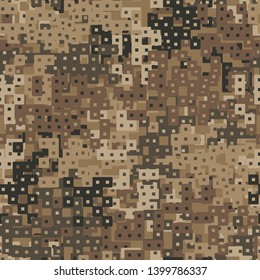 Seamless pattern. Abstract shapes formed from merged large squares plus small squares and rhombuses. Shades of rust. Camouflage. Editable.