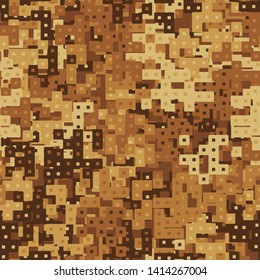 Seamless pattern. Abstract shapes formed from merged large squares plus small squares and rhombuses. Shades of rust. Camouflage. Editable.
