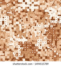 Seamless pattern. Abstract shapes formed from merged large squares plus small squares and rhombuses. Shades of rust. Camouflage. Editable.