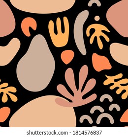 Seamless pattern with abstract shapes. Hand drawn vector illustration. Modern texture for print, textile, packaging.
