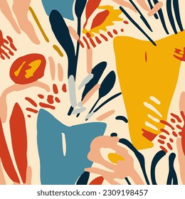 Seamless pattern with abstract shapes and hand drawn elements. Vector illustration. background design template