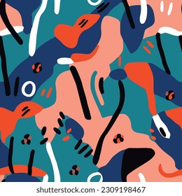 Seamless pattern with abstract shapes. Hand drawn vector illustration. background design template