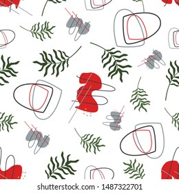 seamless pattern with abstract shapes and leaves - vector illustration, eps